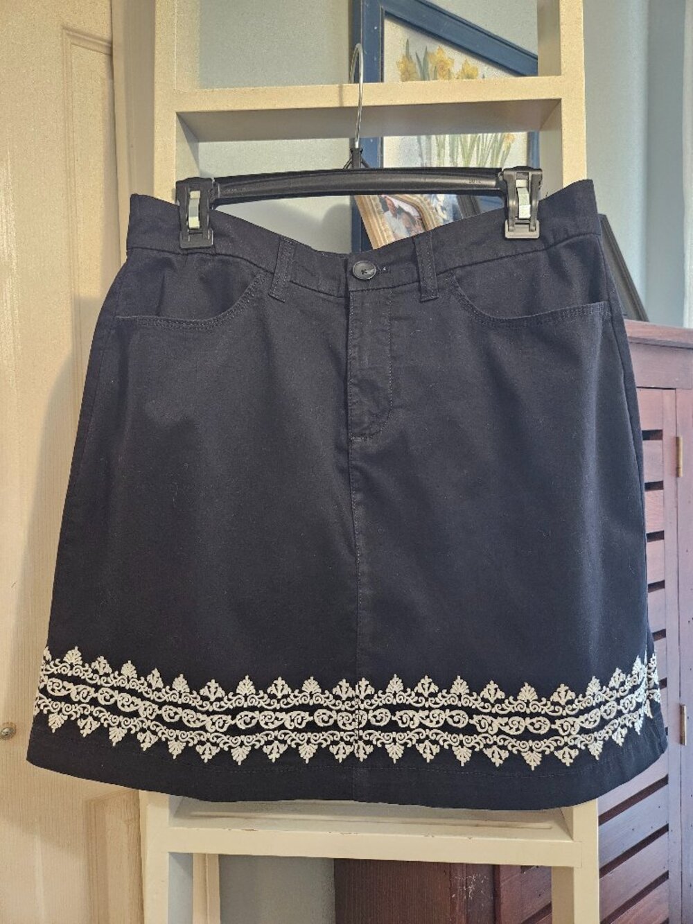 Croft & Barrow - Black Skirt with White Embroidery Detail